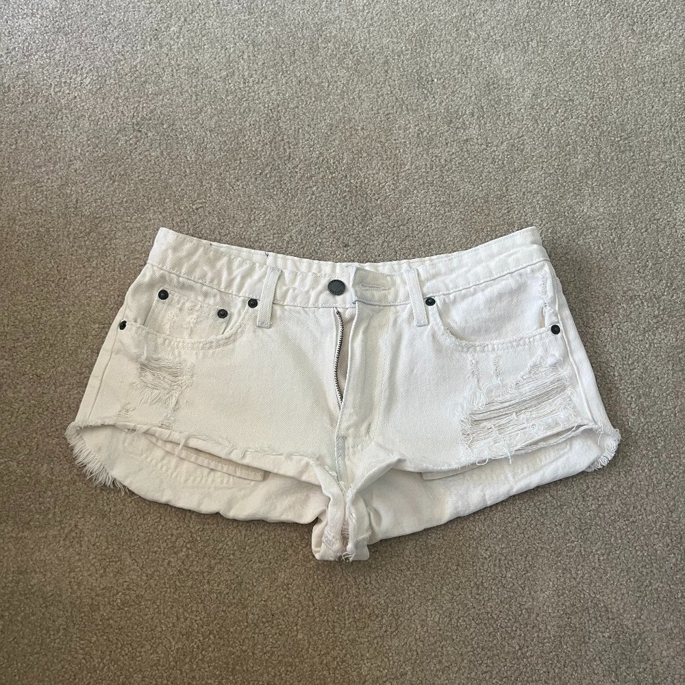 Carmar Ripped Denim Shorts, Size 26, White
